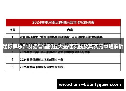 足球俱乐部财务管理的五大最佳实践及其实施策略解析